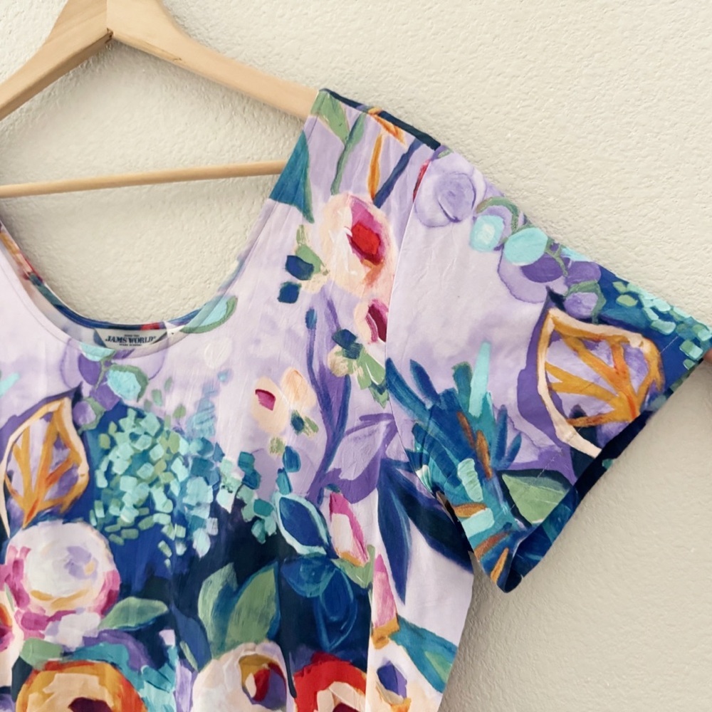 Jams World Hattie Dress XL Dewberry Drop Waist Tiered Floral Tropical Resort - Picture 6 of 9